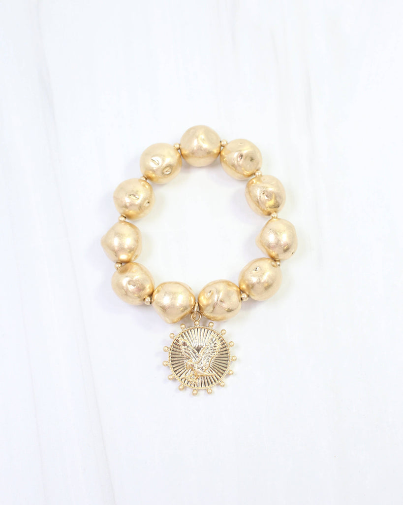 Carmen Coin Stretch Bracelet Eagle Worn Gold