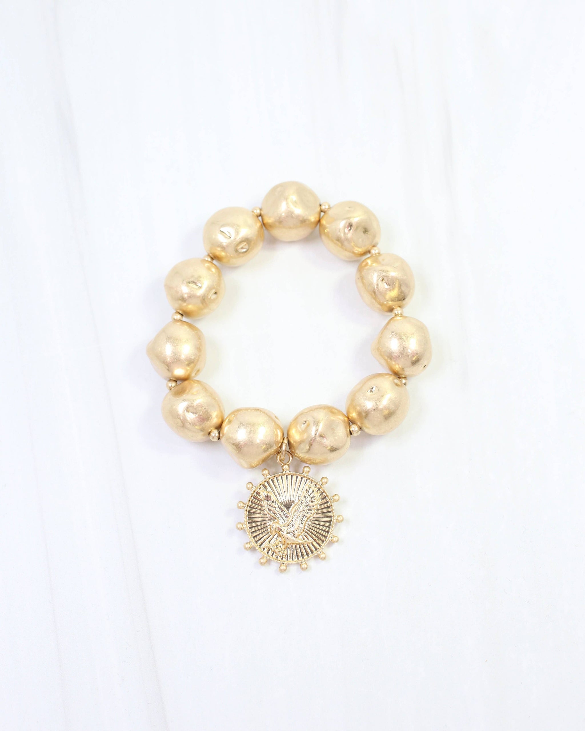 Carmen Coin Stretch Bracelet Eagle Worn Gold