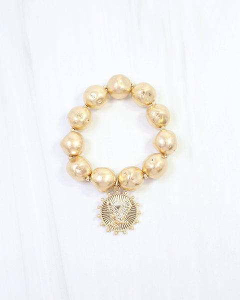 Carmen Coin Stretch Bracelet Eagle Worn Gold