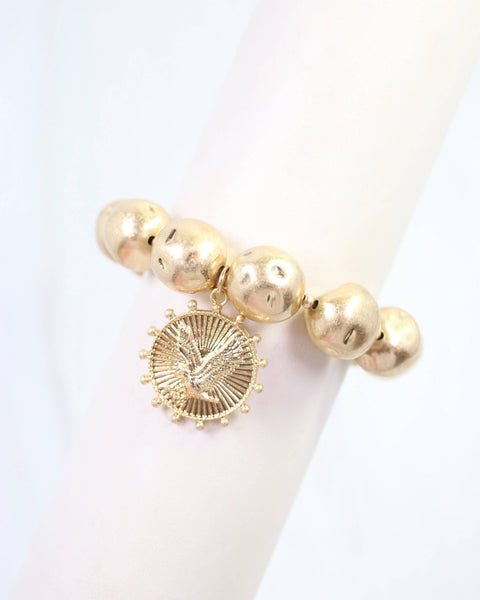 Carmen Coin Stretch Bracelet Eagle Worn Gold