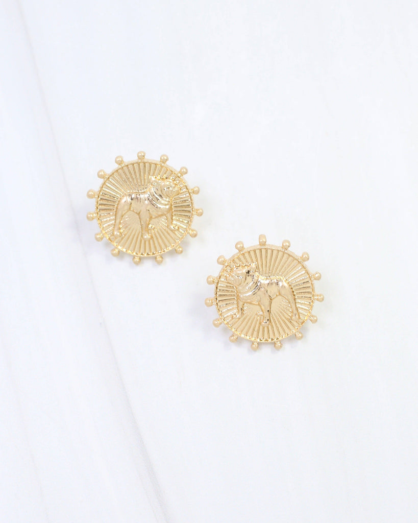 Carmen Coin Earring Standing Dog Worn Gold