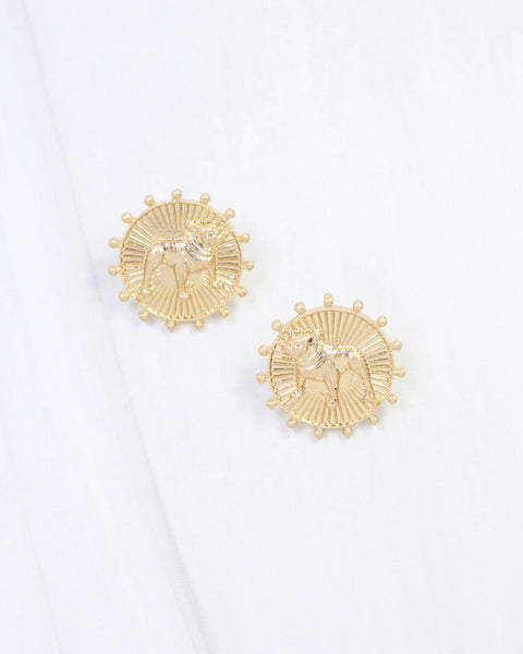 Carmen Coin Earring Standing Dog Worn Gold