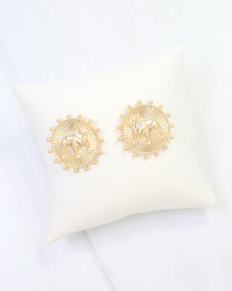 Carmen Coin Earring Standing Dog Worn Gold