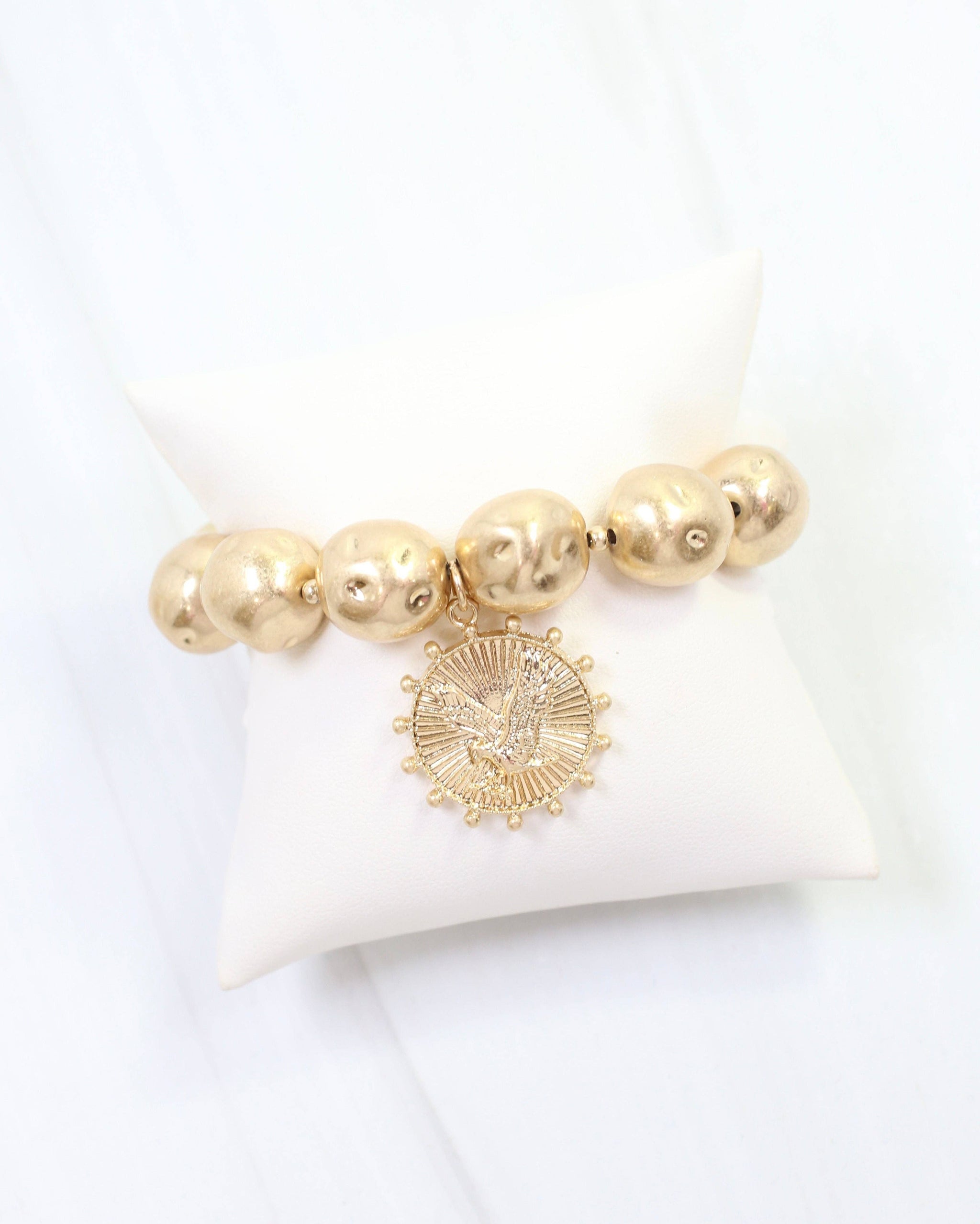 Carmen Coin Stretch Bracelet Eagle Worn Gold
