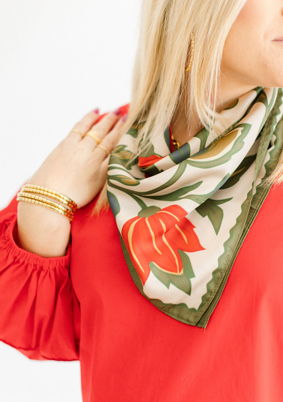 Poppy and Green Floral Scarf